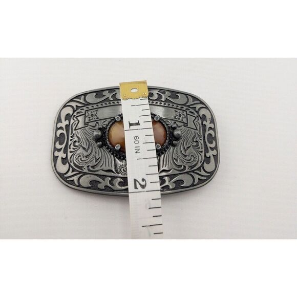 Vintage Western Belt Buckle With Semi Precious‎ Stone Silver Toned - Picture 4 of 5